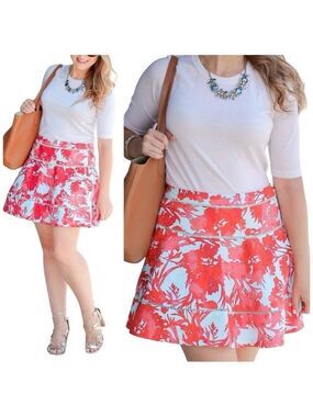 Banana Republic Tropical Floral Flared Skated Mini Skirt with Crochet Detail